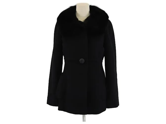 Giacca lunga a maniche lunghe in pelliccia staccabile nera Max Mara Nero