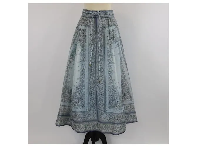 Gonna maxi con cintura e stampa bandana blu Zimmermann