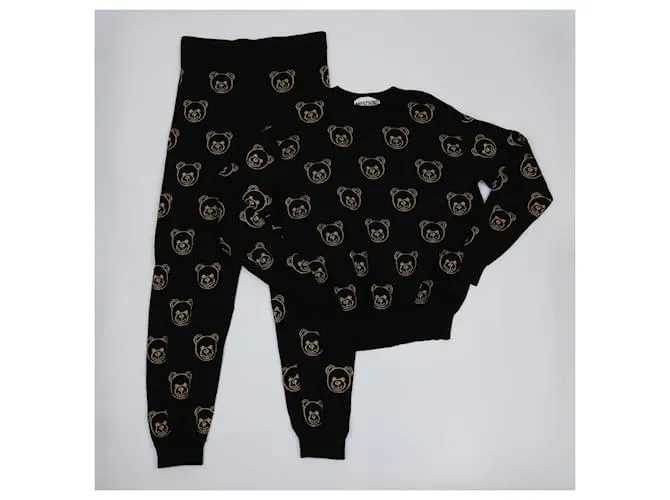 Felpa e pantaloni ricamati Teddy Nero Moschino
