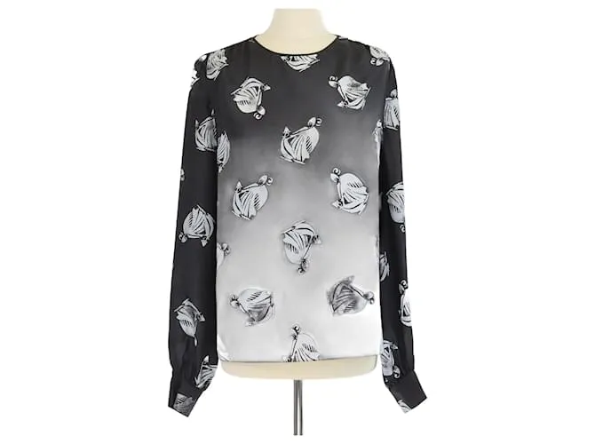 Blusa a maniche lunghe stampata nera/bianca di Lanvin Nero Bianco