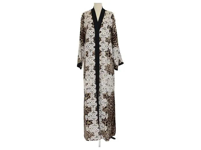 Abito Abaya con Dettagli in Pizzo e Stampa Leopardo Multicolore Dolce & Gabbana