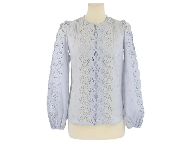 Blusa a maniche lunghe ricamata blu polvere con bottoni Zimmermann