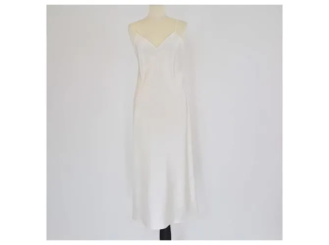 Abito slip a spalline sottili in crema Saint Laurent Crudo