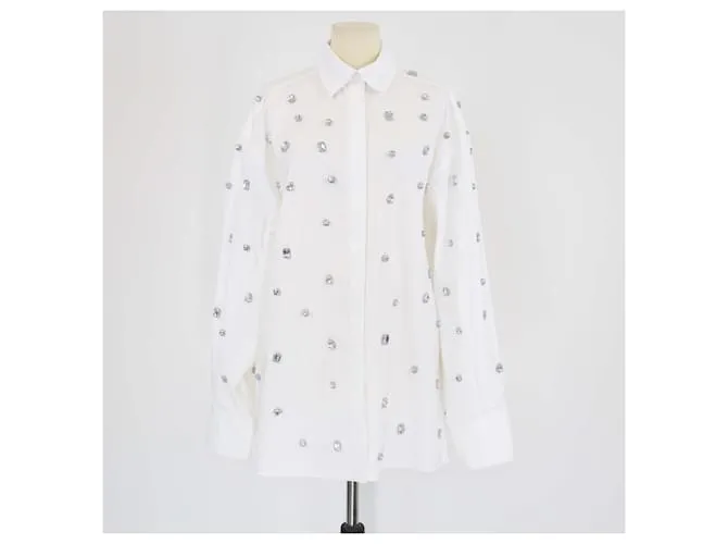 Camicia bianca a maniche lunghe con decorazioni in cristallo di Sportmax Bianco