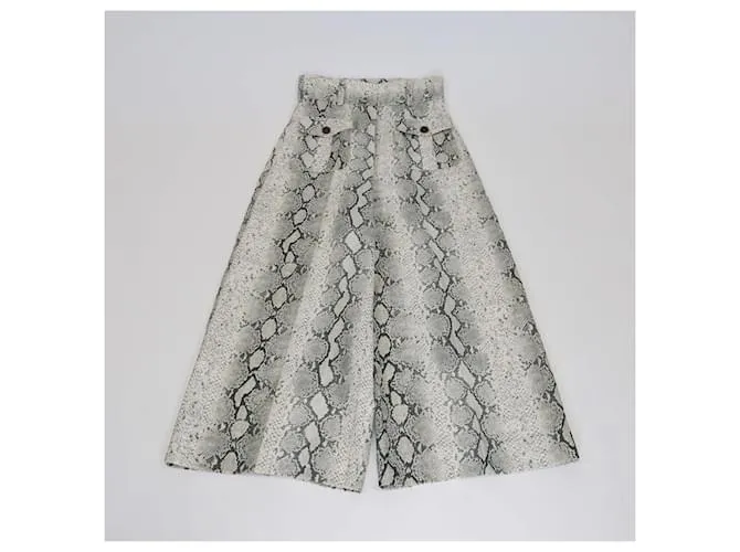 Pantaloni a gamba larga con tasca frontale in stampa pitone bianco/verde Zimmermann