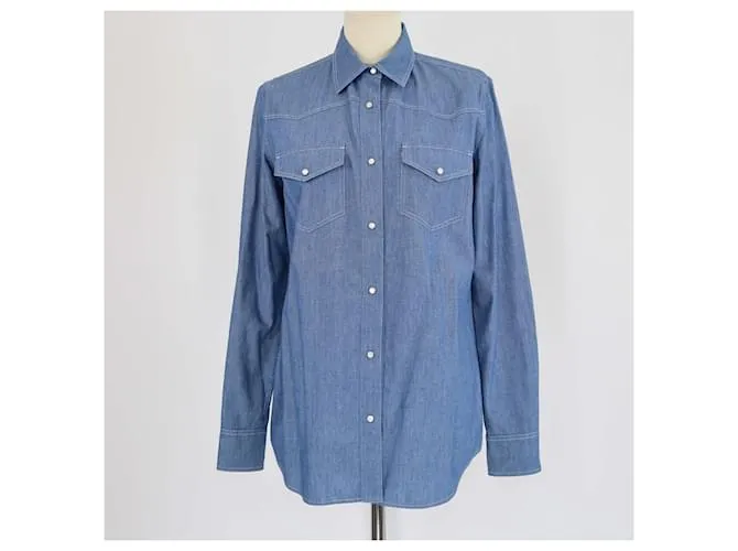 Camicia a maniche lunghe Thomas in chambray effetto denim blu Loro Piana