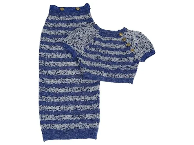 Set top corto e gonna in maglia a righe blu/bianco Elisabetta Franchi