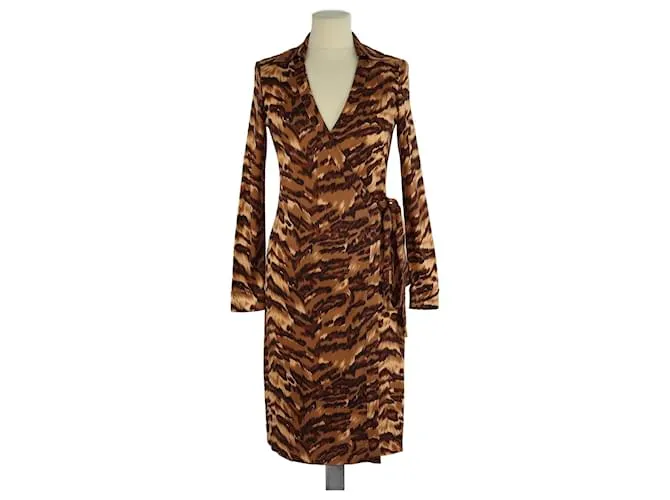Autre Marque Abito midi a maniche lunghe con stampa animale marrone di Diane Von Furstenberg