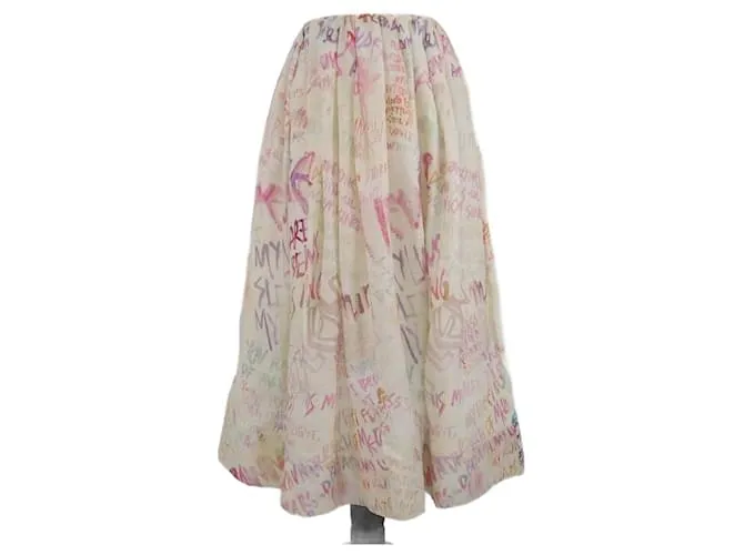 Gonna midi con volant stampati Zimmermann bianco sporco