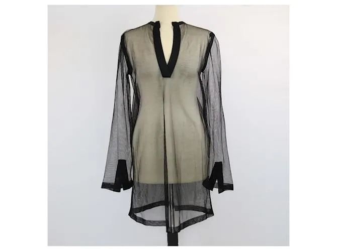 Céline Tunika nera a maniche lunghe in rete Celine con scollo a V Nero