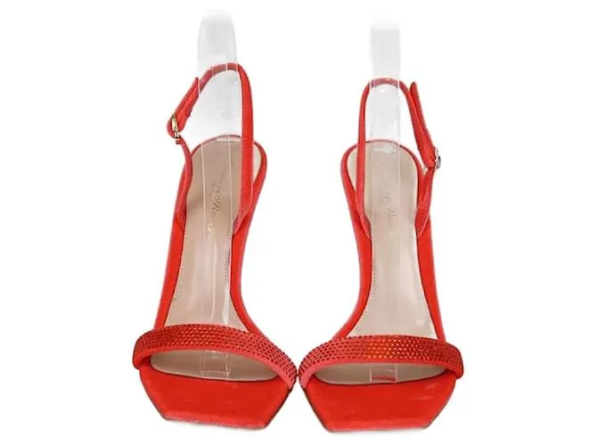 Sandali slingback in chenille rossa con cristalli Britney di Gianvito Rossi Rosso