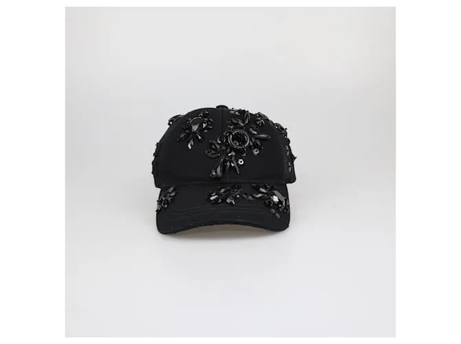 Cappellino da baseball decorato con pietre preziose in mosaico nero Miu Miu