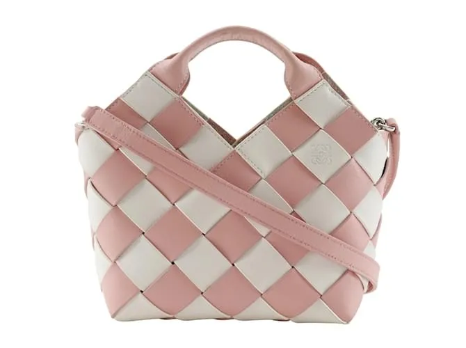 Piccola borsa a mano intrecciata Loewe Rosa Bianco