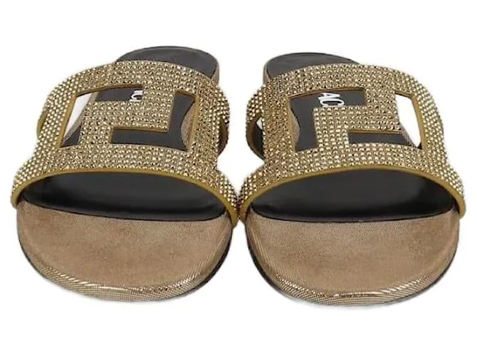 Sandali piatti Greca Maze in cristallo dorato Versace