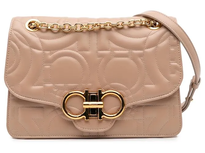 Salvatore Ferragamo Borsa a spalla in pelle marrone trapuntata Gancini di Ferragamo Carne