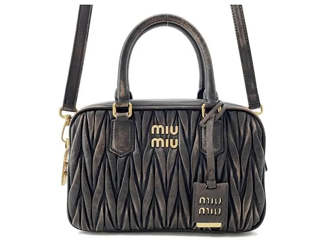 Borsa a mano in pelle matelassé Miu Miu Arcadi media in pelle usurata Marrone