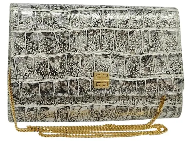 Borsa a spalla in pelle Givenchy con stampa coccodrillo, argento e oro, Auth BA4145 D'oro