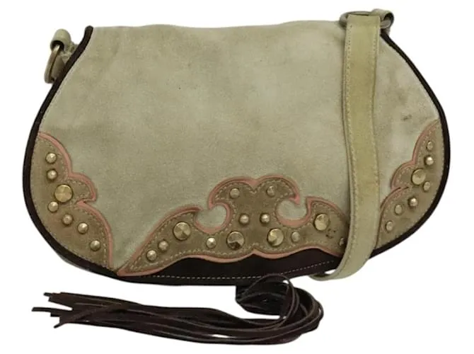 Borsa a Spalla Miu Miu in Camoscio Grigio Oro Auth sw1086 Marrone D'oro