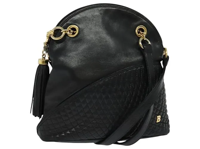 BALLY Borsa a Spalla in Pelle Trapuntata con Catena Nero Oro Auth BA4003 D'oro
