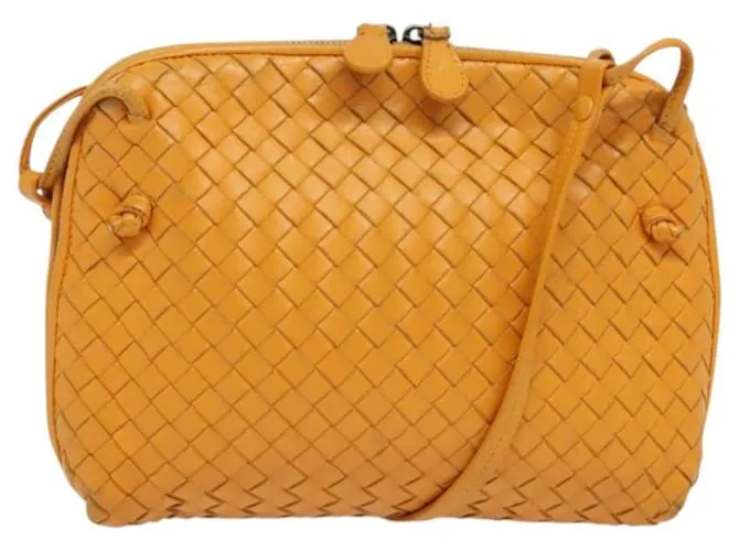 Autre Marque Borsa a Spalla in Pelle Intrecciato Bottega Veneta Gialla Auth 132431 Giallo