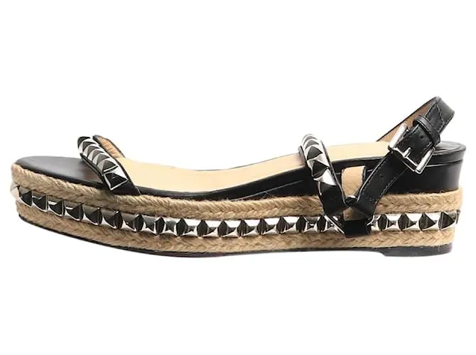 Christian Louboutin Sandali platform espadrille neri con borchie - taglia EU 39 Nero