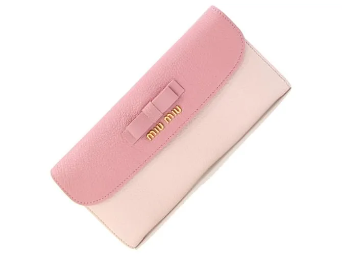 Portafoglio lungo bi-fold in pelle rosa Miu Miu