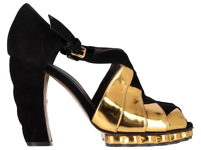 Sandali platform peep toe Marni in suede nero