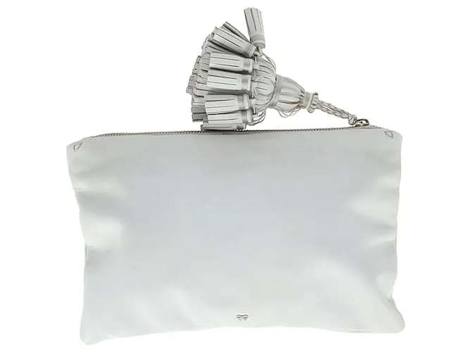 Clutch con frange Georgiana di Anya Hindmarch in pelle grigia Grigio