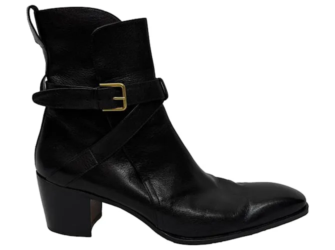 Stivaletti Johnny Wrap in Pelle Nera di Saint Laurent Nero