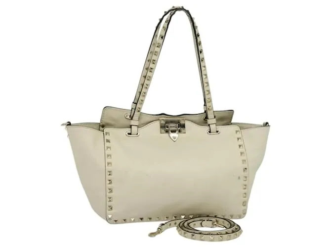 Borsa Tote in Pelle Bianca Oro Autentica BA3903 con Borchie VALENTINO Bianco D'oro