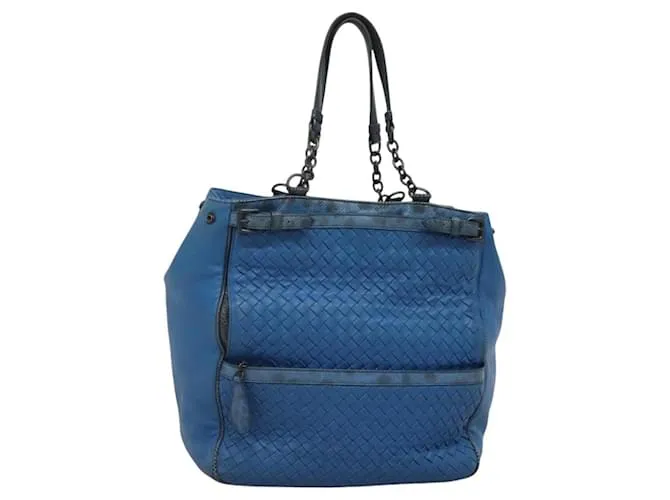 Autre Marque Borsa Tote in pelle embossata Intrecciato Bottega Veneta Blu Auth 132702