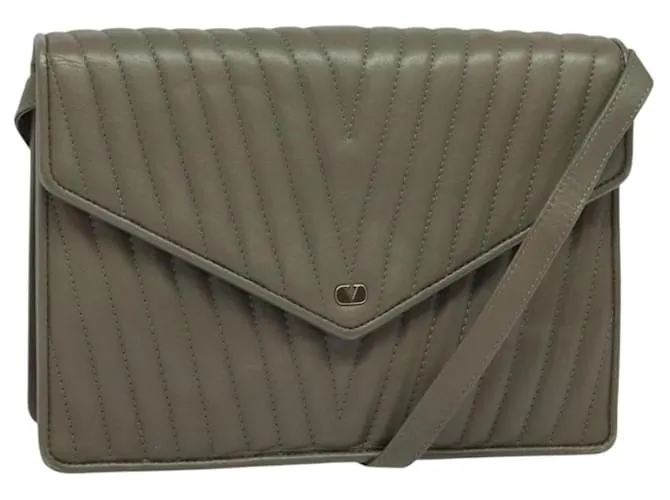 Valentino Borsa a Spalla in Pelle Grigia Dorata Auth BA4162 Marrone D'oro