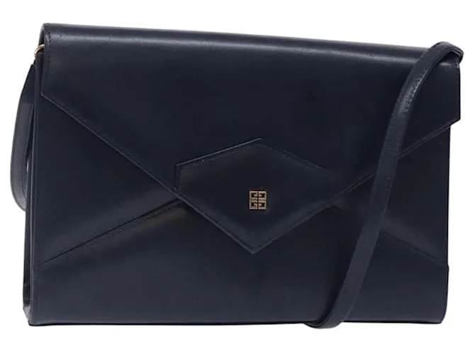 Borsa a Spalla GIVENCHY in Pelle Blu Navy Oro Auth bs28140 D'oro