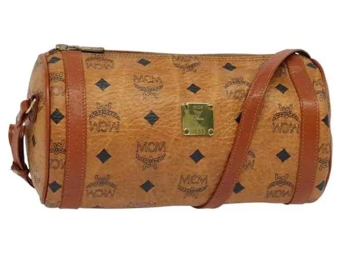 Borsa a spalla MCM Logogram Vicetos in pelle PVC marrone oro Auth BA4155 D'oro