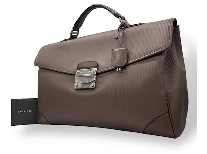 Bulgari Borsa da lavoro in pelle marrone Bvlgari