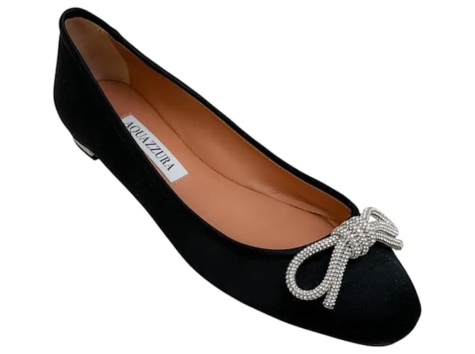 Ballerine in satin nero Parisina con cristalli Aquazzura