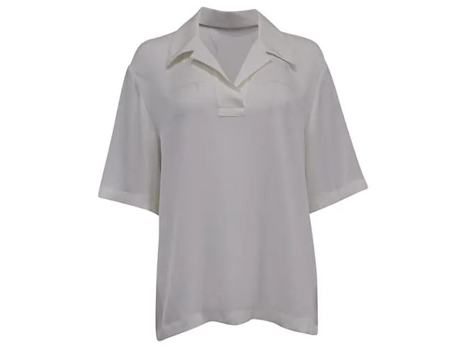 Polo Oversized Theory in Seta Bianca Bianco Crudo