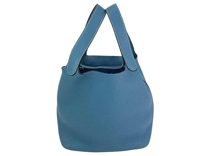 Borsa a mano in pelle blu Taurillon Clemence Picotin 22 MM di Hermès