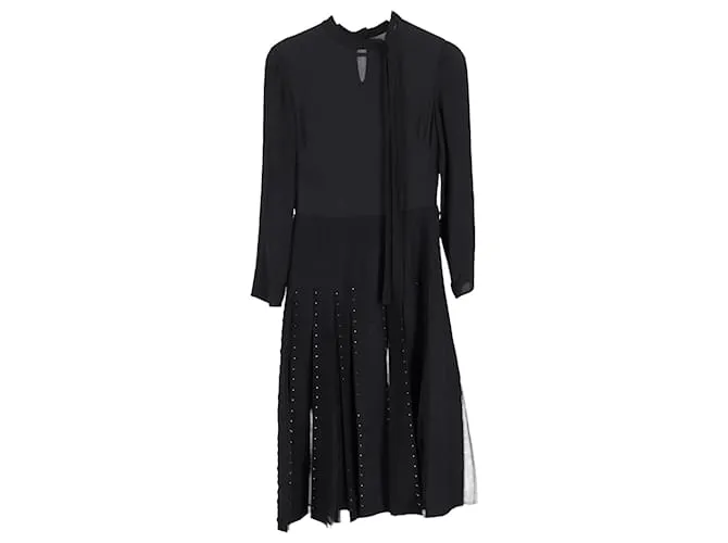 Abito midi in lana nera con pannelli in tulle decorati con cristalli Valentino Garavani Nero