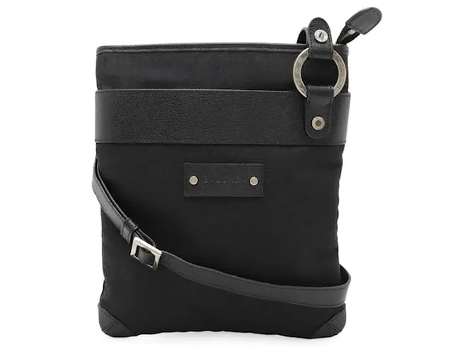 Bulgari Borsa a spalla in tela e pelle con logo Bvlgari Nero