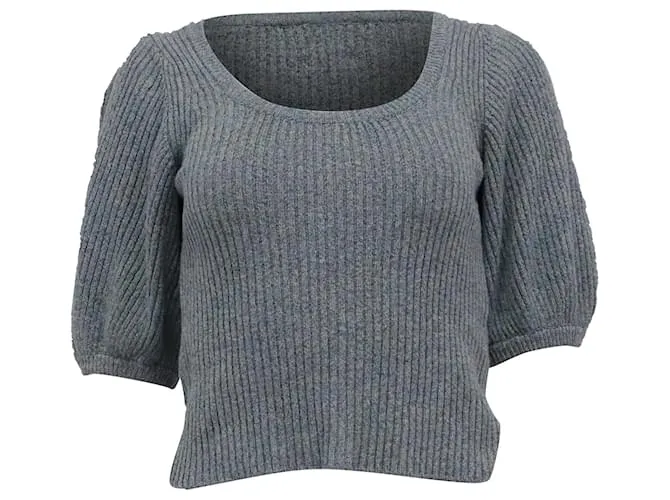 Blusa con maniche a sbuffo Ganni in lino azzurro chiaro Blu chiaro