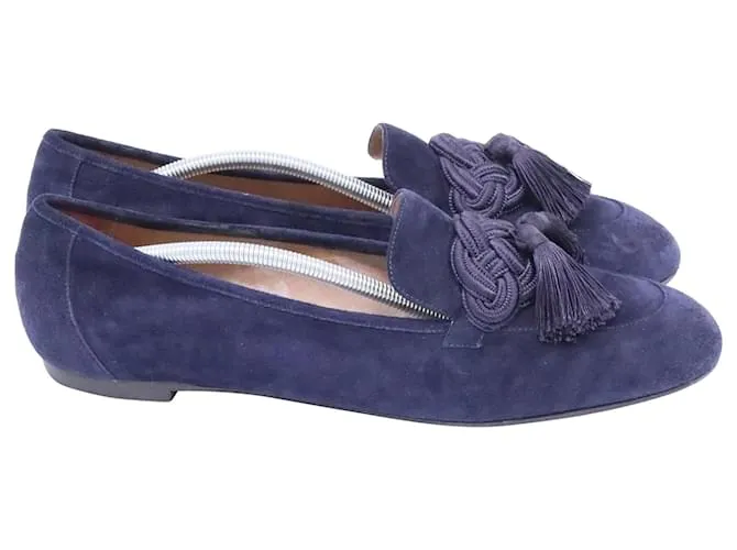 Mocassini in Suede Blu Navy con Frange Aquazzura