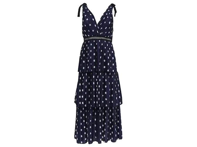 Self portrait Abito midi a strati con stampa a stelle di Self-Portrait in poliestere blu navy