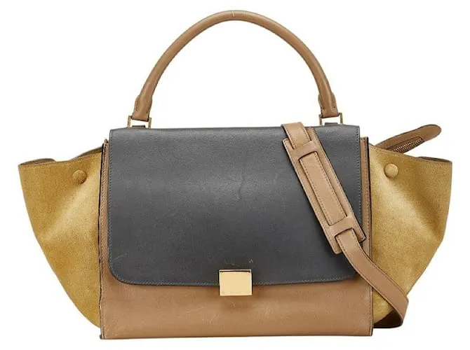 Céline Borsa 2 in 2 Celine Trapeze in pelle e camoscio Grigio