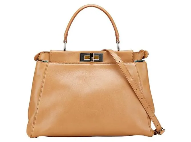 Borsa 2 in 1 in pelle di pitone Peekaboo di Fendi Marrone Beige