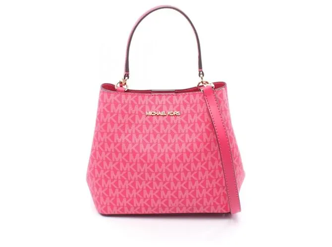 Borsa a Spalla in Tela Rivestita in PVC Michael Kors PRATT Rosa