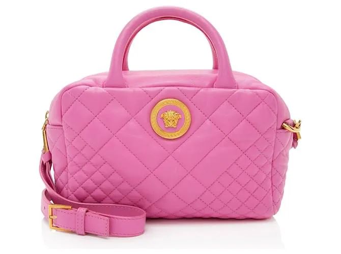 Borsa bowling in pelle trapuntata Medusa Icon di Versace Rosa