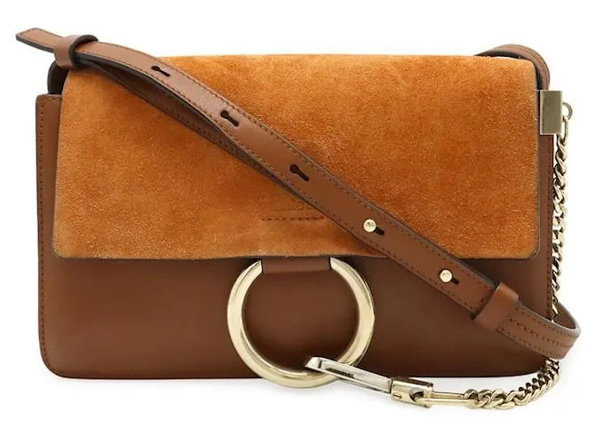 Chloé Borsa a Spalla in Pelle Suede Chloe FAYE Metallico Bronzo