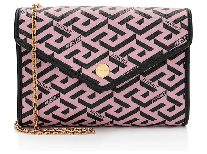 Portafoglio con catena in tela rivestita La Greca di Versace Nero