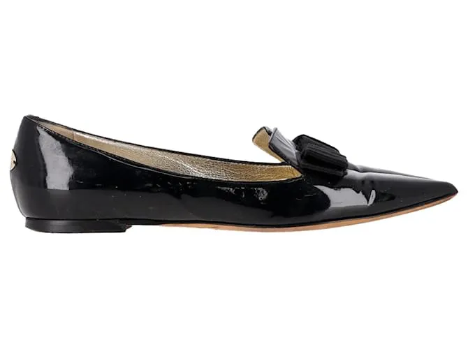 Ballerine Gala Bow in Pelle Verniciata Nera di Jimmy Choo Nero